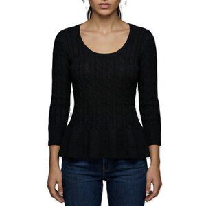 Autumn Cashmere Scoop Neck Cable Sweater In Black, XS